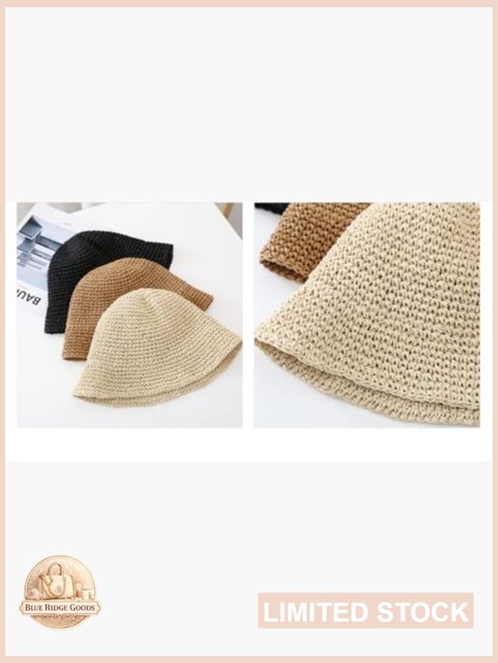 Straw Bucket Hat Lightweight Woven Sun Beach Fisherman Cap Foldable Travel main image 6